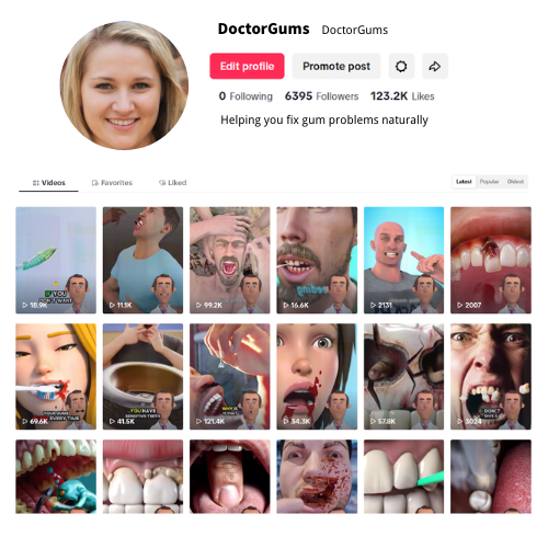 Simulated social media profile promoting oral care education