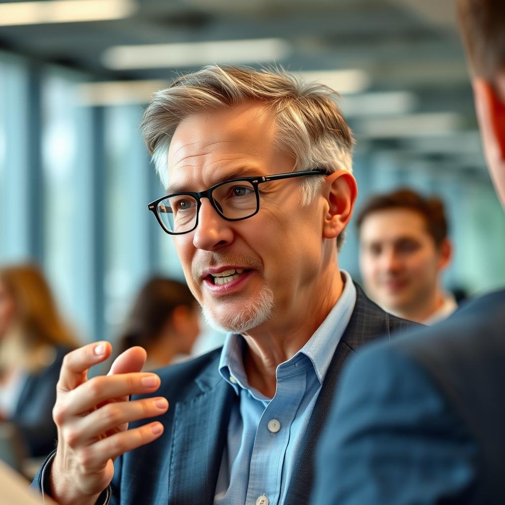 Confident man speaking closely with others after using ProDentim Confident man speaking closely with others after using ProDentim