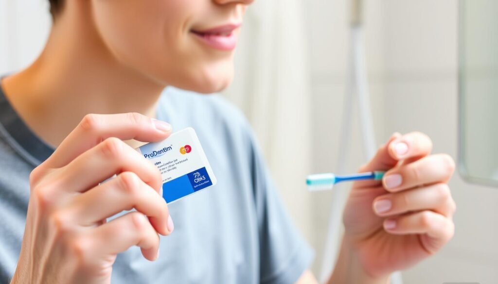 Person taking a ProDentim tablet in the morning